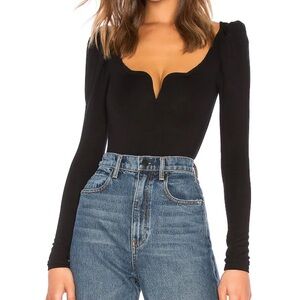 LPA Black Long Sleeve Sweetheart Bodysuit